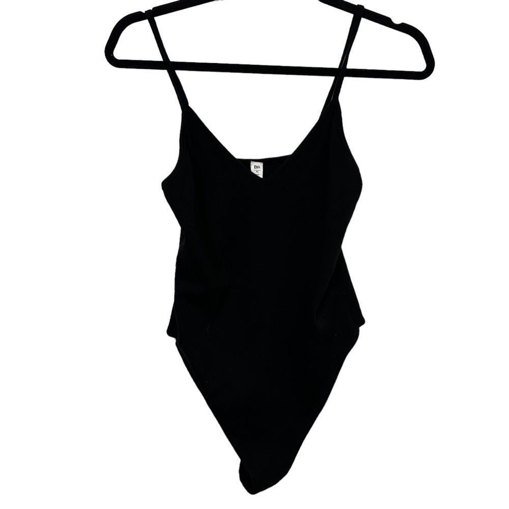 Nordstrom BP. Black Ribbed V-Neck Spaghetti Strap Bodysuit, Size Medium